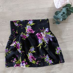 Aqua Floral Black Purple Mini Skirt with Pockets